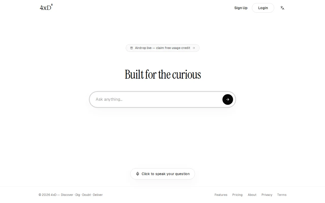 The 4xD AI Search homepage