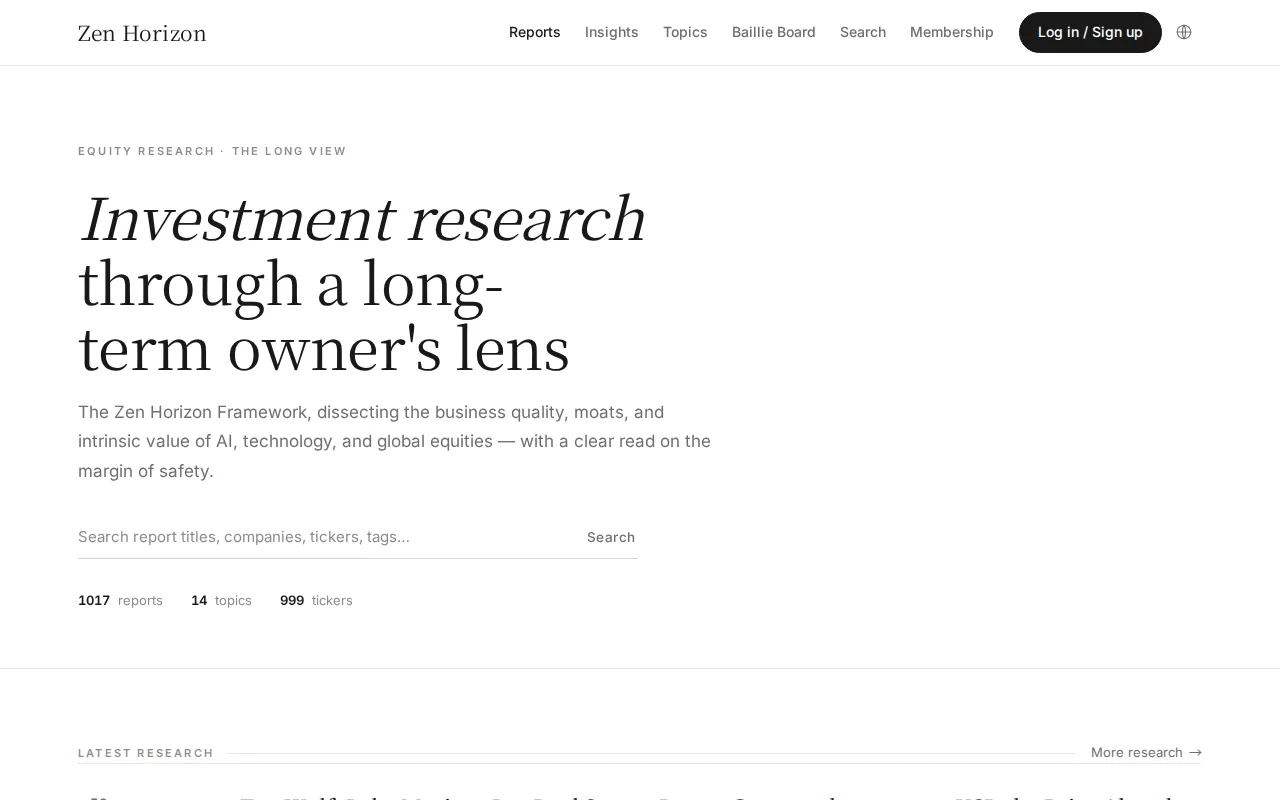 The Zen Horizon investment research homepage